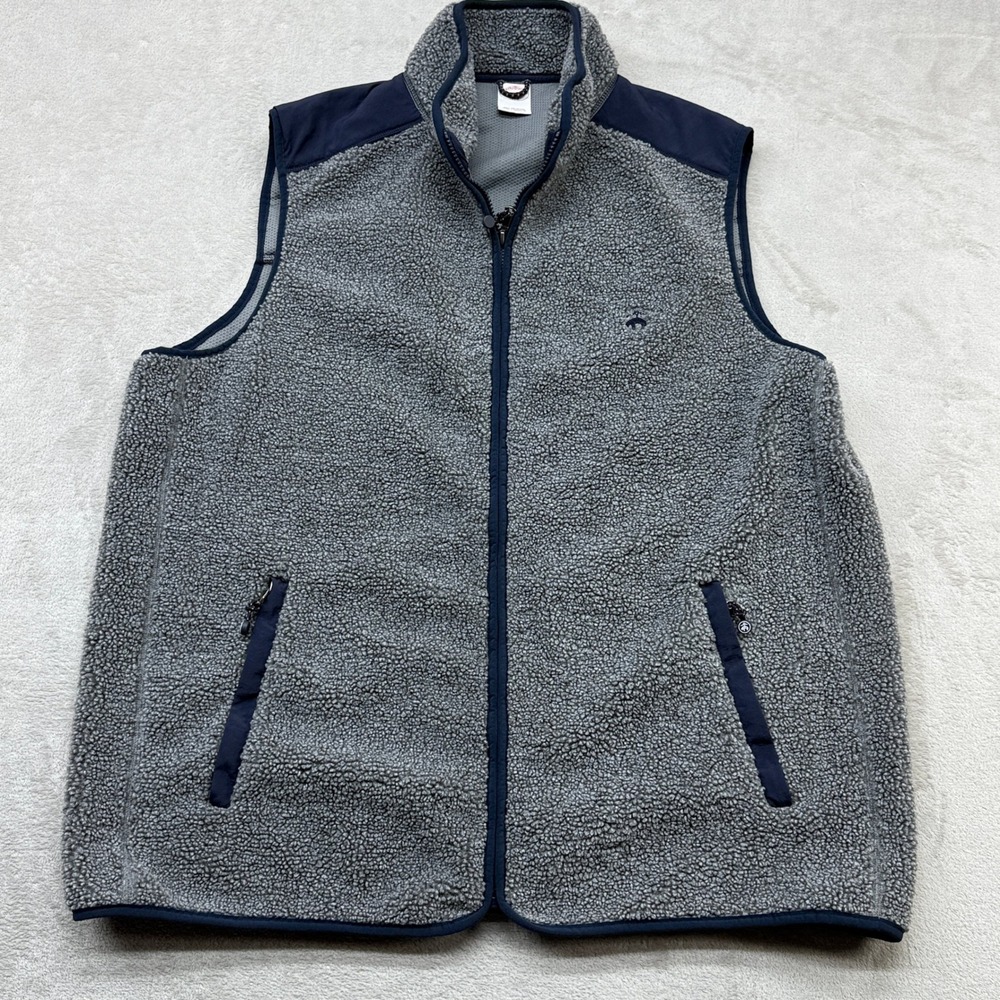 Brooks Brothers Fleece Vest Men 1XLT Grey Navy Blue Full Zip Sherpa Tall Outdoor